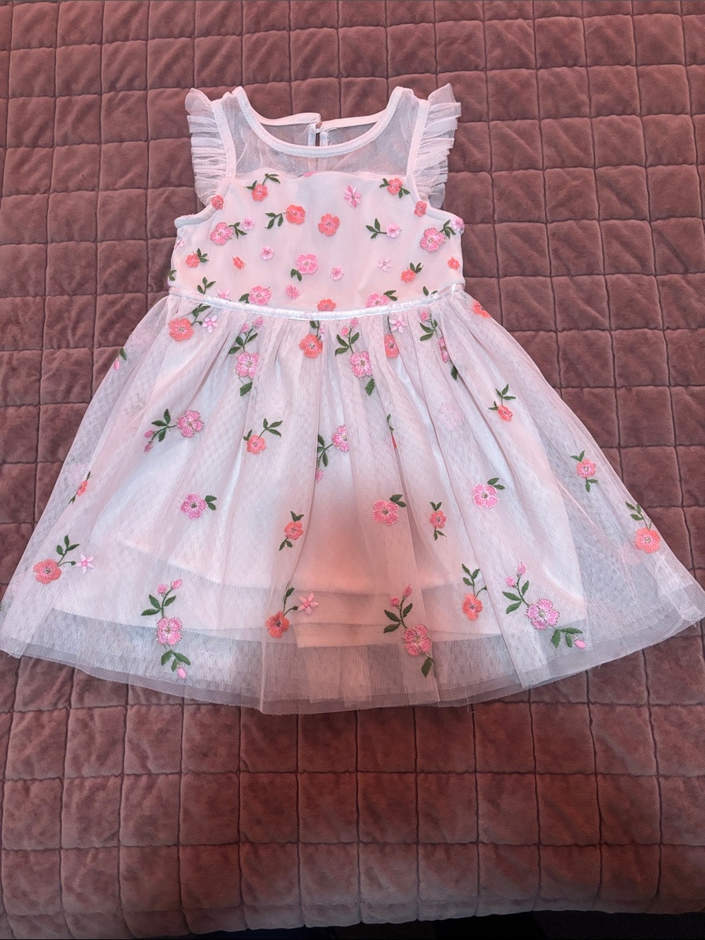 Pink Tulle Floral Embroidered Party Dress